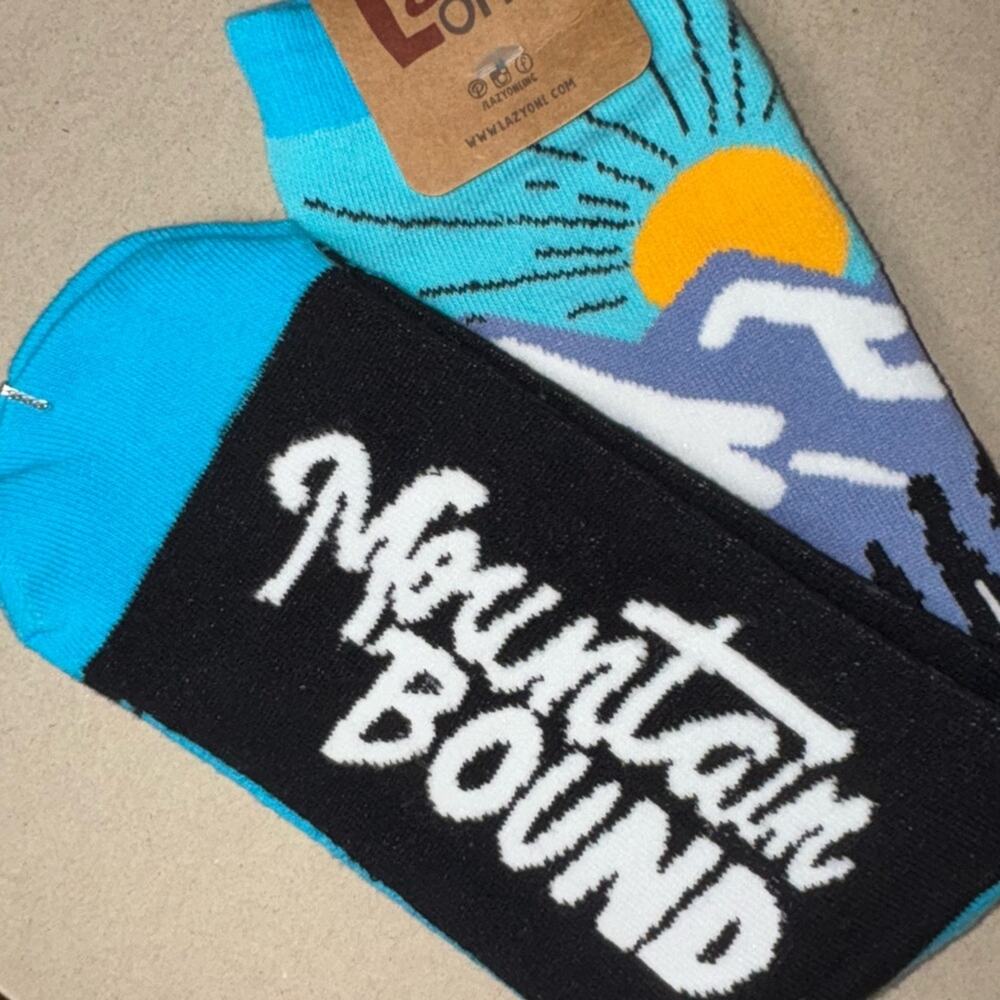 NWT Lazy One MOUNTAIN BOUND Crew Sock Unisex Women's 5-10 | Mens 4-8 blue/black - Picture 7 of 16
